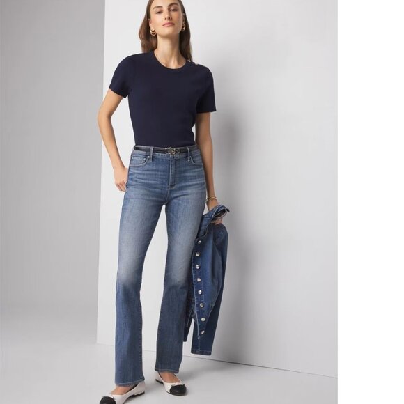 WHBM Button Shoulder Tee Navy - Picture 2 of 6